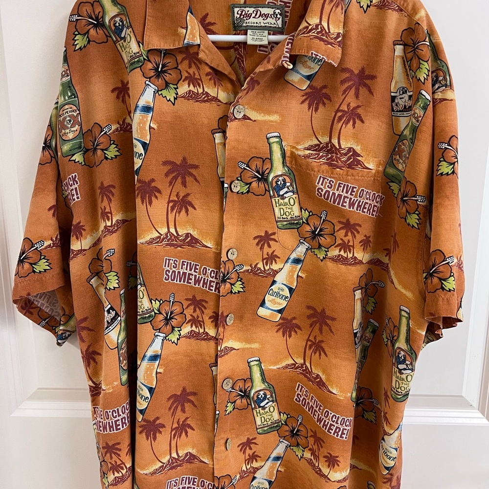 Big Dogs Resort Wear Men's Orange Hawaiian Shirt-It’s Five O’clock Somewhere